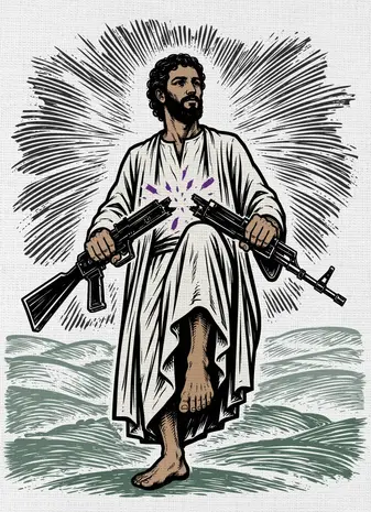 Bild Zeigt Jesus zerbricht das Gewehr.