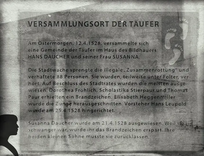 Gedenktafel Täuferbewegung Augsburg.