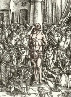 Albrecht Dürer - Große Passion - Christus wird im Hause des Pilatus gegeißelt