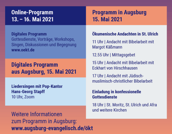 Ökumenischer Kirchentag Programm für Augsburg in Schwaben / Bayern.