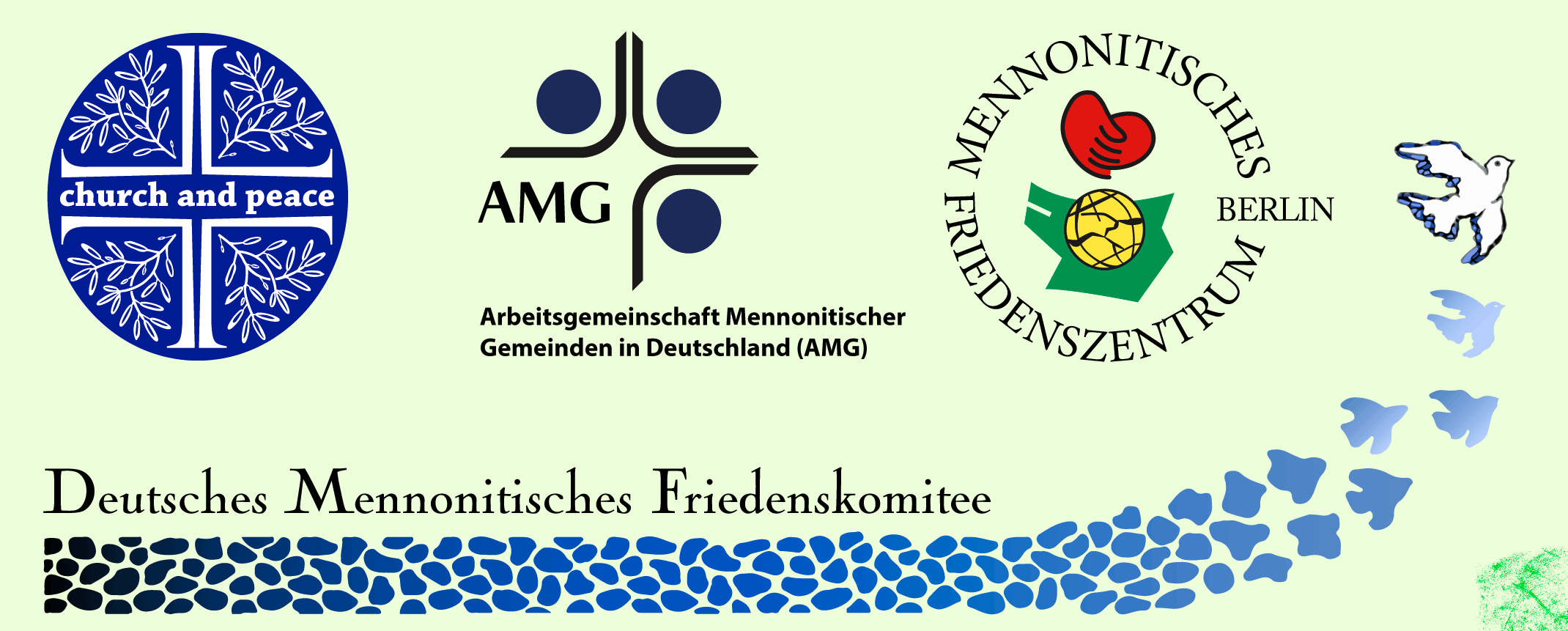 Christliche Friedensinitiativen, "church and peace", Mennonitisches Friedenszentrum Berlin, Deutsches Mennonitisches Friedenskomitee, Arbeitsgemeinschaft Mennonitischer Gemeinden in Deutschland.
