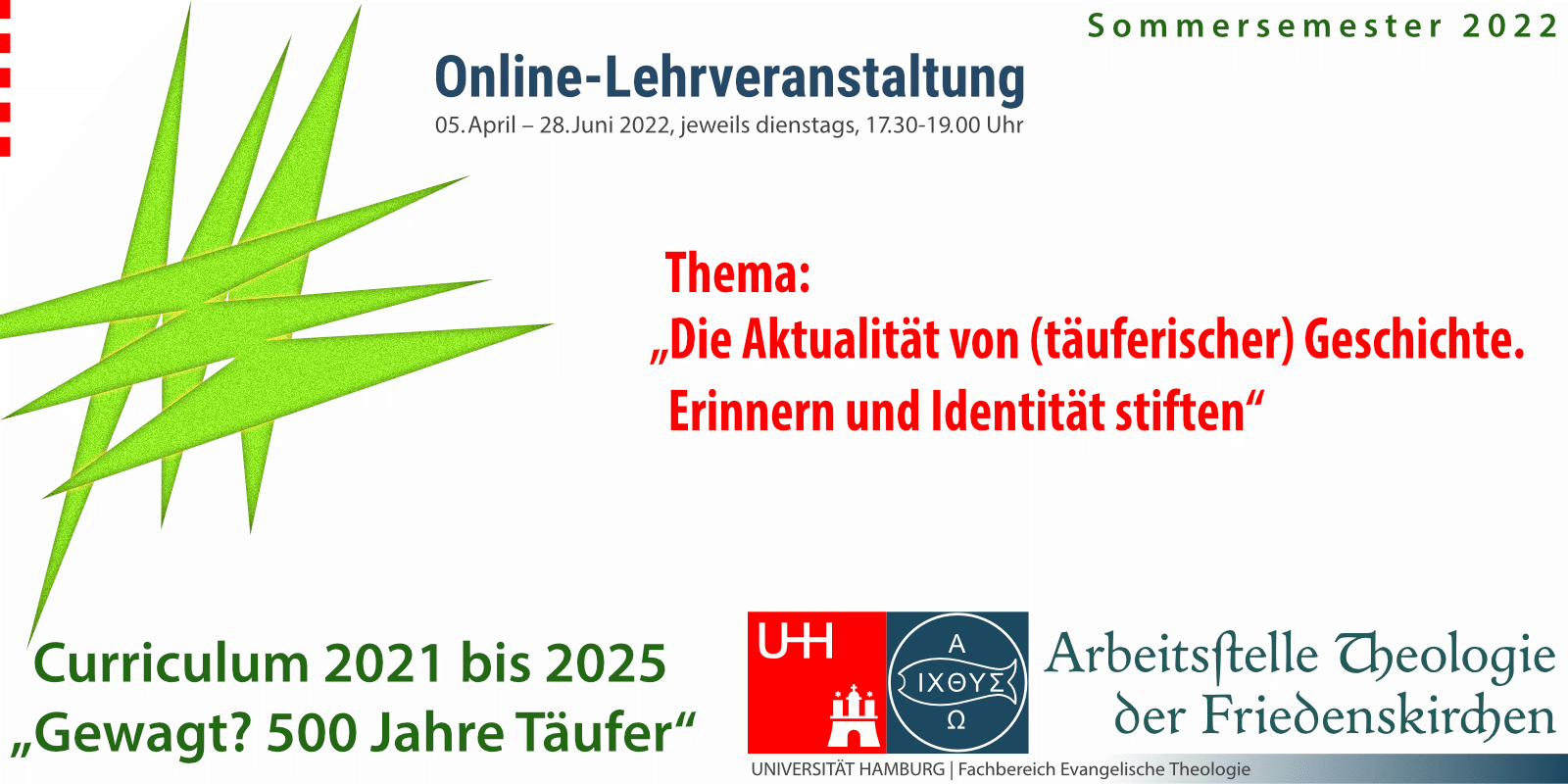 Arbeitsstelle Theologie der Friedenskirchen (ATF), Online-Lehrveranstaltung, Täufergeschichte.