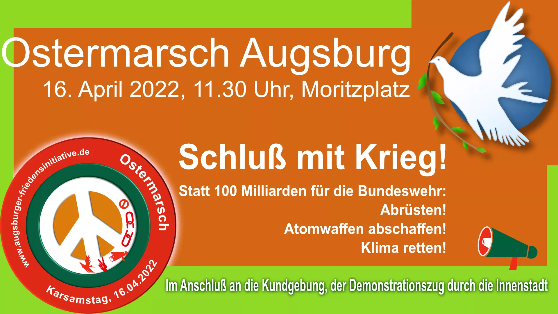 Ostermarsch Augsburg 2022, Augsburger Ostermarsch. Schluß mit Krieg!